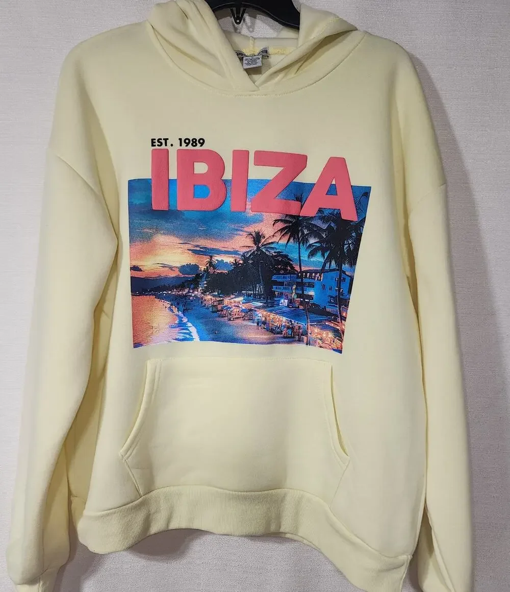 Est 1989  Ibiza yellow women's medium size hoodie